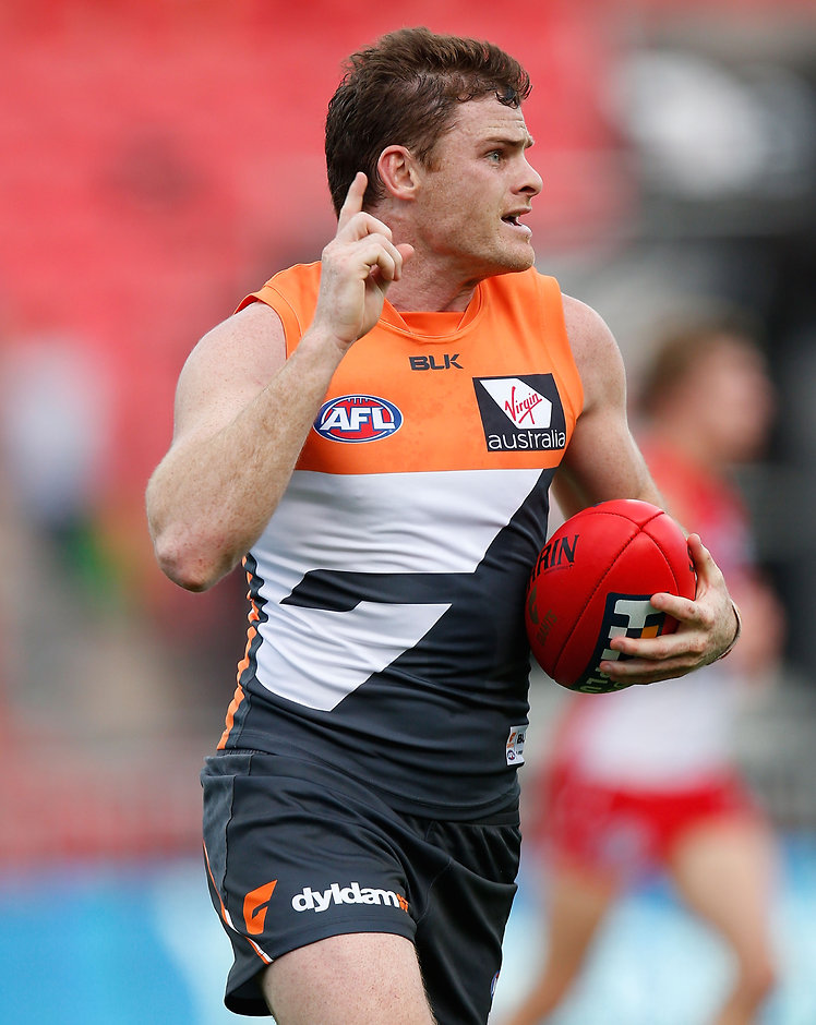 AFL 2015 Rd 21 - GWS Giants v Sydney SYDNEY, AUSTRALIA - AUGUST 22: Heath Shaw of the Giants in action during the 2015 AFL round 21 match between the GWS Giants and the Sydney Swans at Spotless Stadium, Sydney, Australia on August 22, 2015. (Photo by Michael Willson/AFL Media)